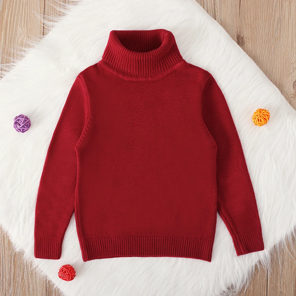 Pudcoco/осенняя одежда для маленьких мальчиков и девочек Однотонные теплые свитера с высоким воротником пуловер верхняя одежда с длинными рукавами