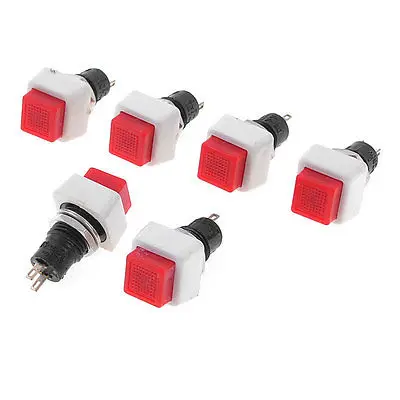 

6 Pcs Red Momentary Square Push Button Switch N/O SPST AC 250V 2A