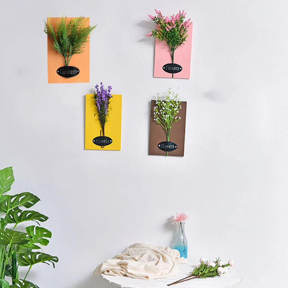 Fashion Background Easy Install Home Decor Living Room Simulation Wooden Board Wall Plant Hanging Artificial Flower Indoor