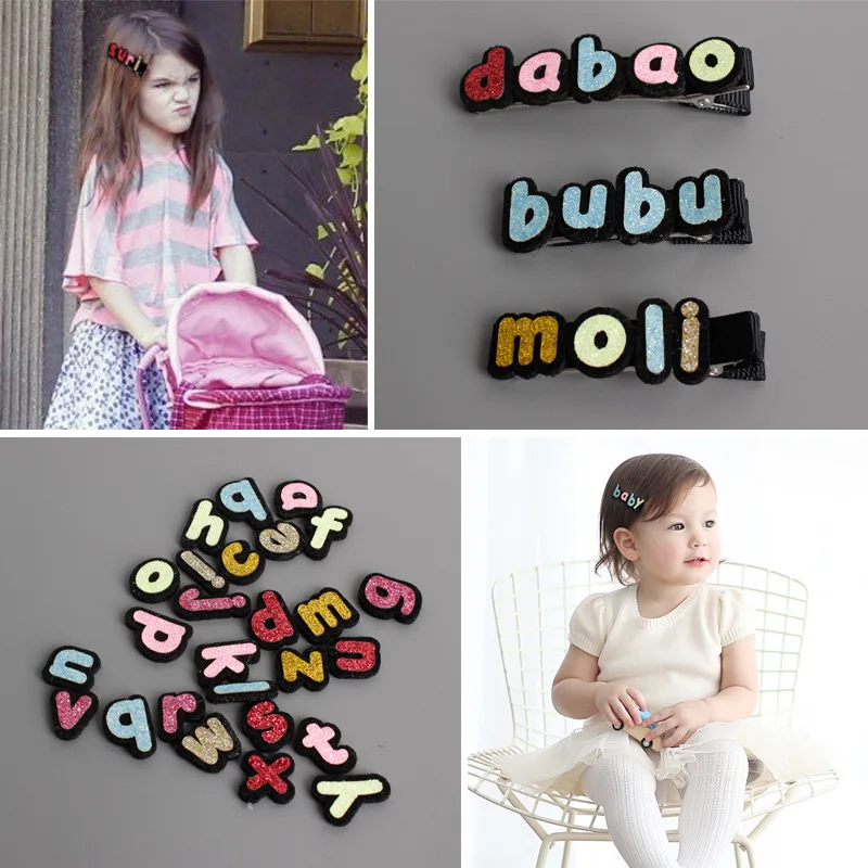 

Customizable Baby Name Barrettes 60015 Little Girl English Lettered Side Clip Infant Semi-Cloth Wrapper Hair Accessories