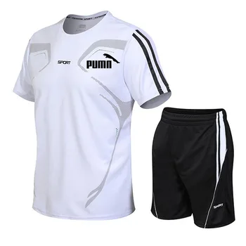 

Casual Male Tracksuit Clothing Summer Men Set Fitness Suit Sporting Suits Short Sleeve T Shirt + Shorts Quick Drying 2 Piece Set