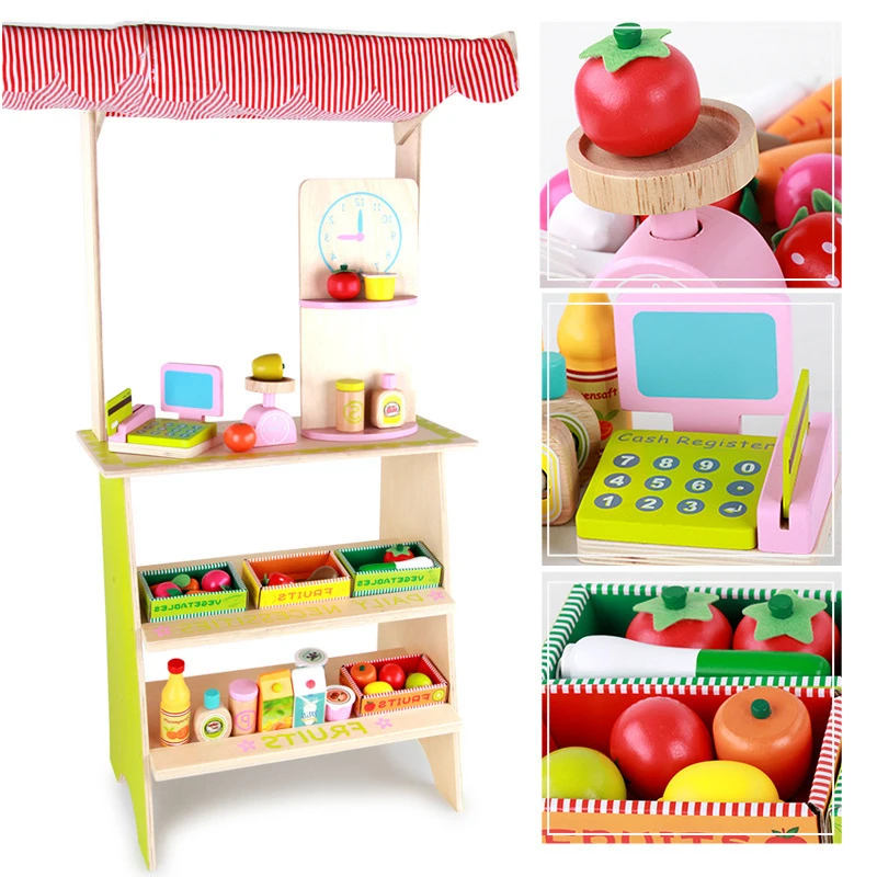 

Wooden Simulation Kids Girls Pretend Play Canteens Stall Role-playing Set Puzzle Wooden Toys Kitchen Set for Kids Birthday Gifts