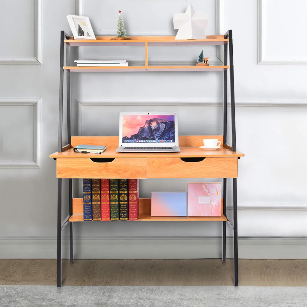 

Study Computer Desk Laptop PC Table Workstation With 2 Drawers Storage Rack Home Office Furniture Student Study Writing Table E3