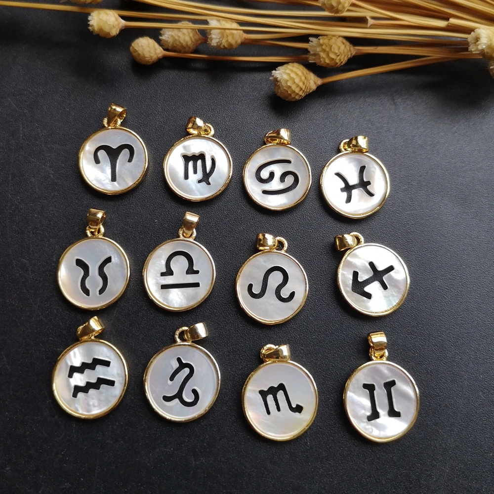 12pcs/lot promotion! 14mm 12 Zodiac Sign Mother Pearl Necklace for women &amp Mother‘s day Gift | Украшения и аксессуары