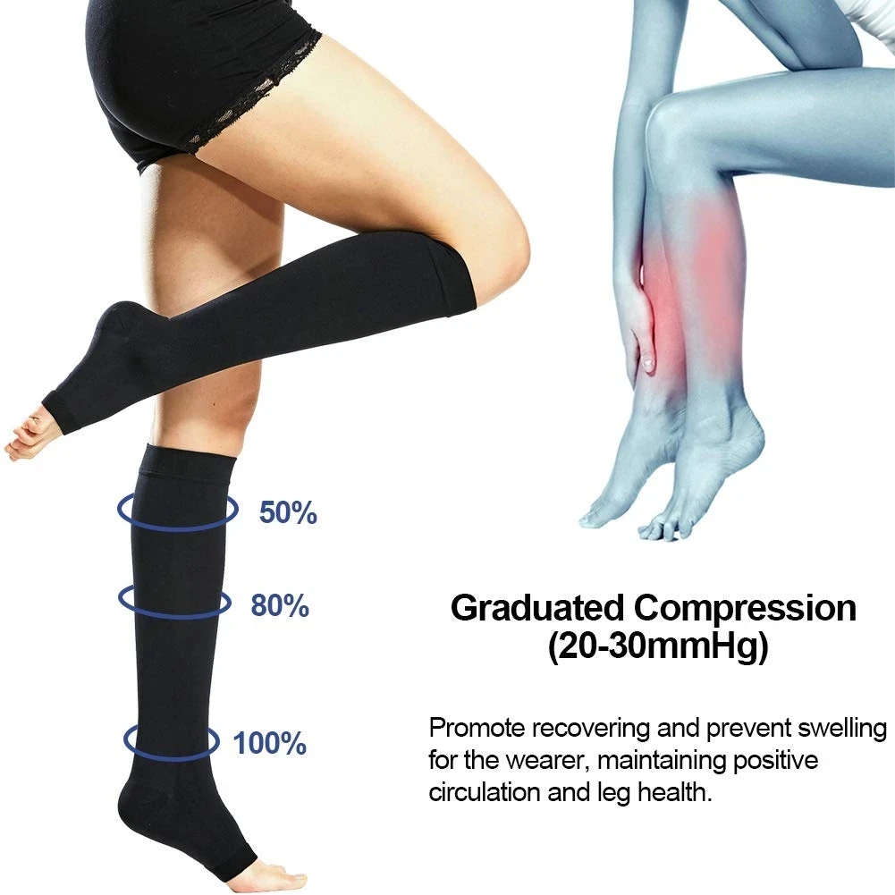 Compression Socks Medical Calf Varicose Veins Shaping Graduated Pressure Elastic Open Toe Knee High S-XL
