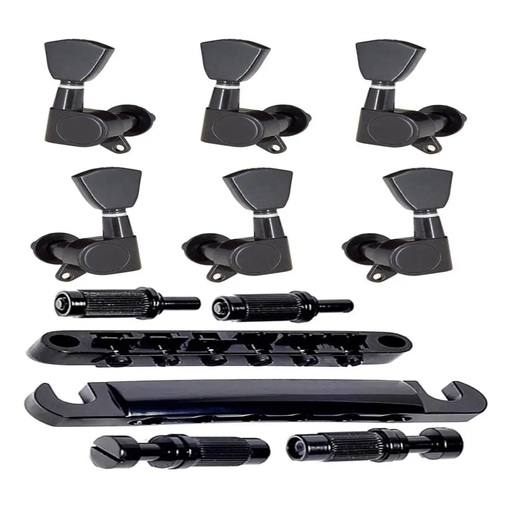 US $18.38 Black Rollser Saddle Bridge Tailpieceamp3L3R Sealed Gear Tuning Pegs Keys For Les Paul Electric Guitar