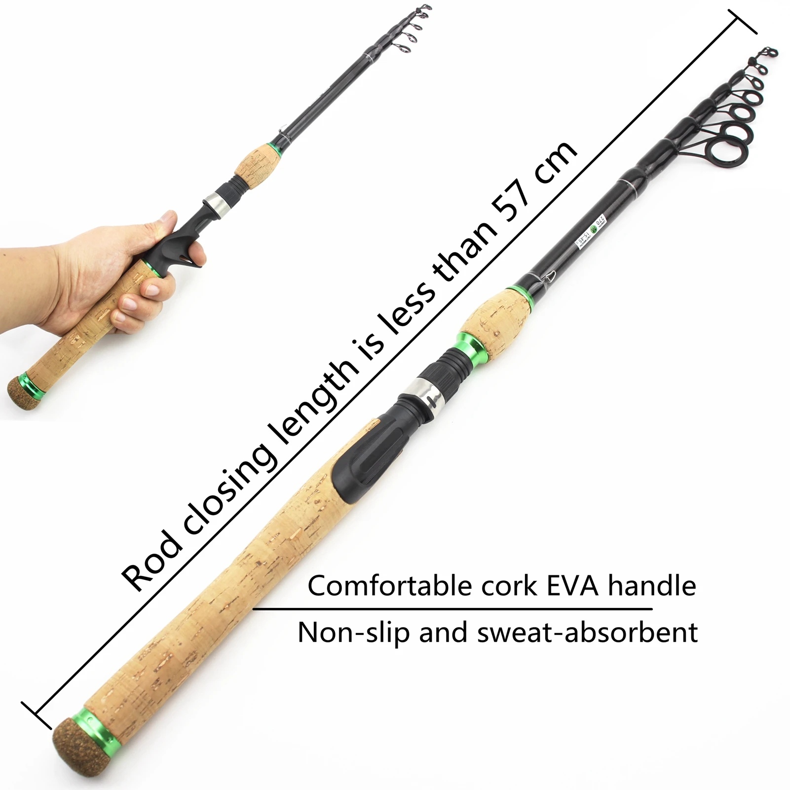 1.8m-2.7m Carbon telescopic fishing rod Extended cork handle Spinning  Casting Rod 15-45g Lure Weight M power fast lure rod
