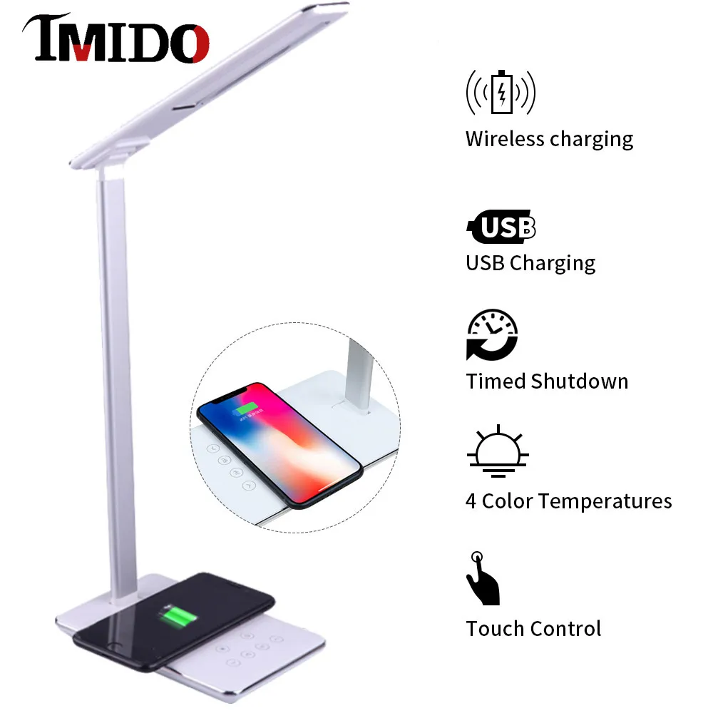  LED Table Wireless Charging Desk Lamp For Iphone 11 Pro Samsung Xiaomi Huawei Multi-Function Desk L