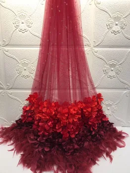 

African Lace Fabric Wine Tulle Lace High Quality Embroidery Nigerian French Mesh Lace Fabric Material For Dress 5Yards ZA123-1