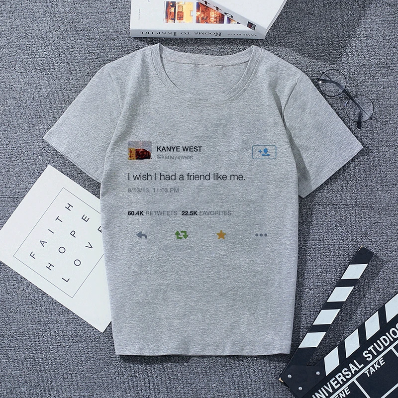 2643-Gray Новинка, летняя серая футболка с надписью «Wish I Had A Friend Like Me», большие размеры, свободная модная забавная японская Футболка Harajuku, Женский Топ - Цвет: 2643-Gray