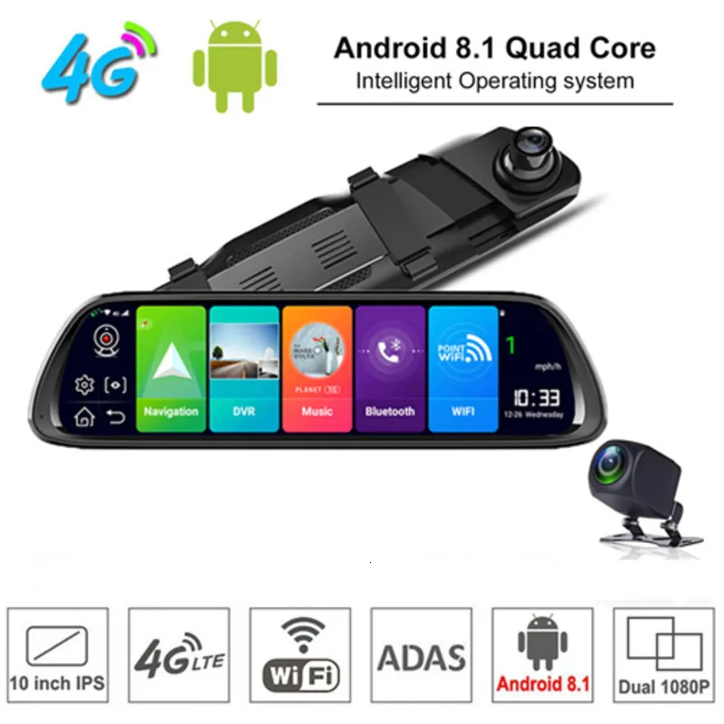 

Newest 10"Car RearView Mirror Dash Camera 4G Android 8.1 Car Dvr GPS Navigation Car Camera ADAS WiFi Night Vision Vehicle Camera