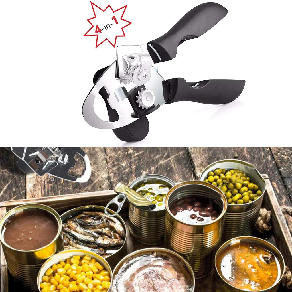 

Manual can opener 4IN1 can opener manual smooth edge stainless steel heavy duty tin, ergonomic L801