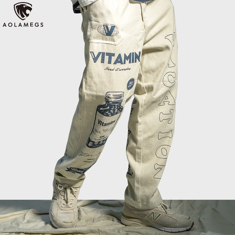 Aolamegs Sweatpants Funny Vintage Print Pants Men High Street Elastic Waist Fashion Baggy Hip Hop Style Men Streetwear Autumn Aolamegs Sweatpants Funny Vintage Print Pants Men High Street Elastic Waist Fashion Baggy Hip Hop Style Men Streetwear Autumn