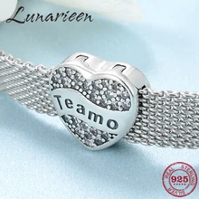 Высокое качество, 925 пробы, серебряный, полный любви, подарок, Te amo, сердце, зажим, бусины, подходит для отражения, браслет для женщин, изготовление ювелирных изделий