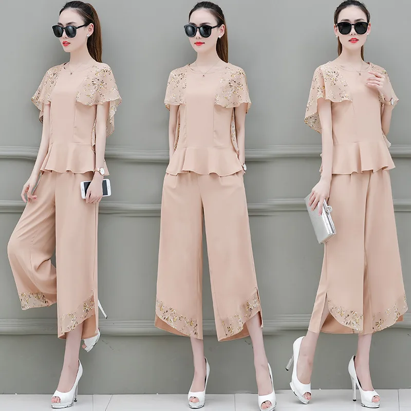 

2019 New Style Summer Wear Western Style by Age Elegant Loose Pants Graceful Fashion Slimming Chiffon Two-Piece Set