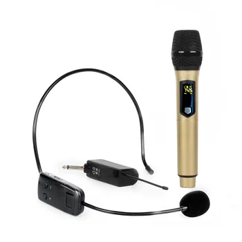 

Wireless Microphone System Headset Mic Dynamic Handheld Receiver Rechargeable UHF For Teaching Meeting Guide Amplifier Computer