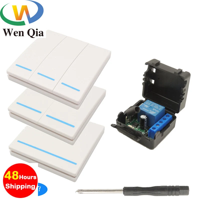 433Mhz 1/2/3 gang smart push Wireless Switch Light RF Remote Control 12V1CH Receiver WallPanel Button Ceiling Lamp Bedroom Light