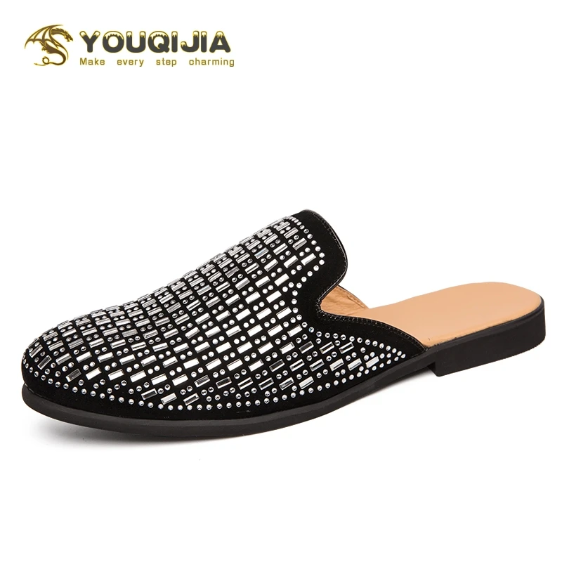 YOUQIJIA/Летняя обувь; мужские шлепанцы для сада; мужские сандалии для бассейна; Вьетнамки; легкие шлепанцы; пляжные шлепанцы; стразы