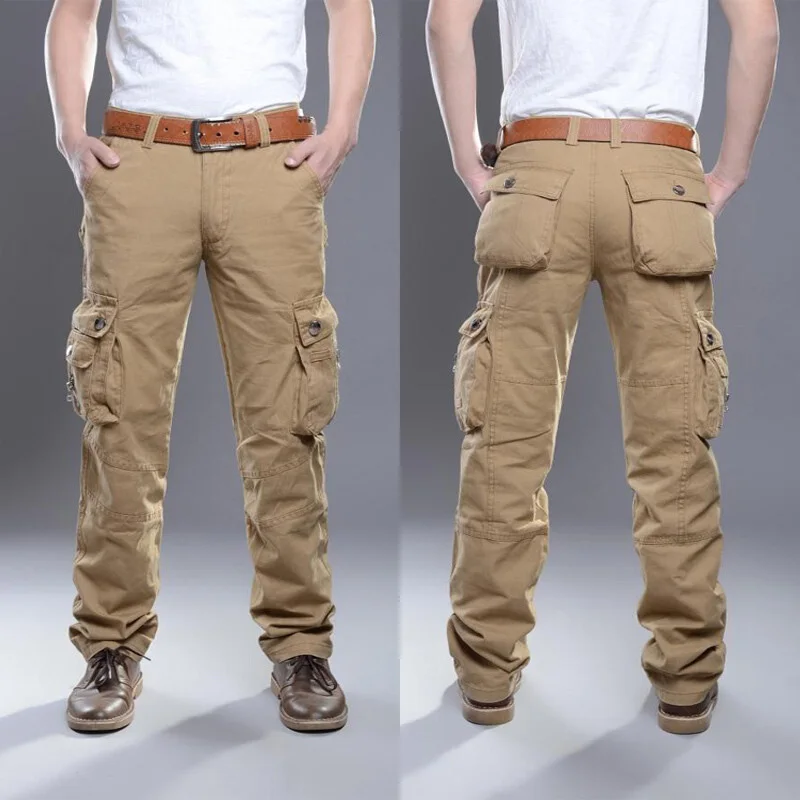 Men Summer Cotton Wear Resistant Cargo Work Pants with Multi Pouches G66 - Цвет: Хаки