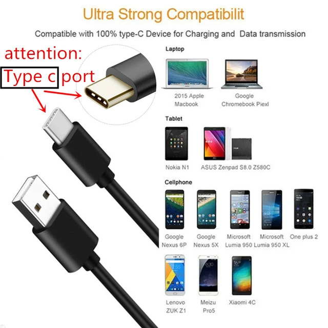 1 Meter long USB Type C USBC Charging Cable For Xiaomi huawei samsung Asus sony honor meizu