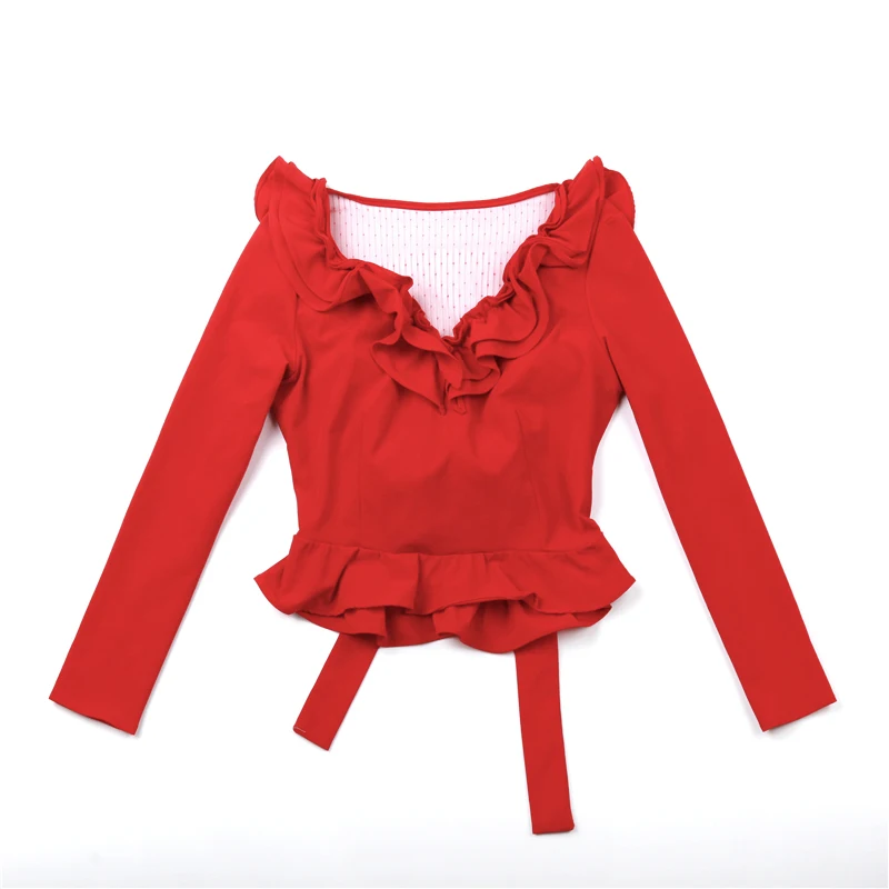 Женская длинная рубашка MUMUZI красная Прозрачная Футболка с открытой спиной и