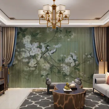 

Ready Made 3D Customized Photo Curtains with Birds Floral Panel Sheer Tulle Window Drapes For Bedroom Door Kitchen Living Room