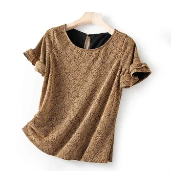 

Women T-shirt New Spring / Summer 2020 Shrt Cuff Fungus Bright Silk Short Sleeve Shirt