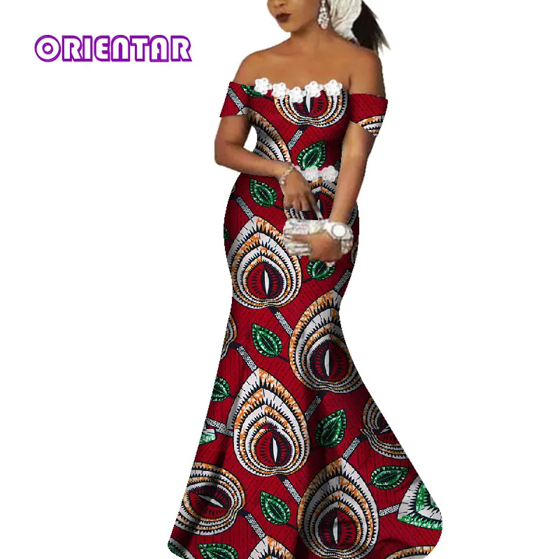 Элегантное женское платье в африканском стиле с принтом из хлопка с белыми цветами, женское вечернее платье макси без бретелек, Анкара, длинные платья WY4365 - Цвет: 3