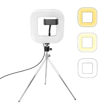 

18cm Dimmable LED Square Light With Tripod Phone Fill Light Portable Clip-on For Selfie Live Broadcast Girl Makes Up