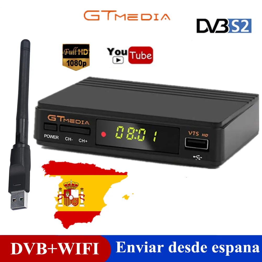 GTMedia V7s HD 1080P DVB S2 спутниковый ресивер H.264 с USB WIFI Европа для Испании TV Box of Freesat V7 Super