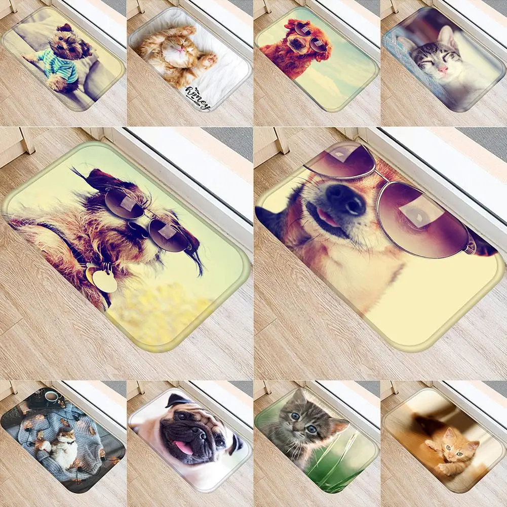 

Cats Dogs Glasses Pattern Non-slip Water Absorption Door Entrance Mat Carpet Bathroom Living Room Kitchen Floor Pad