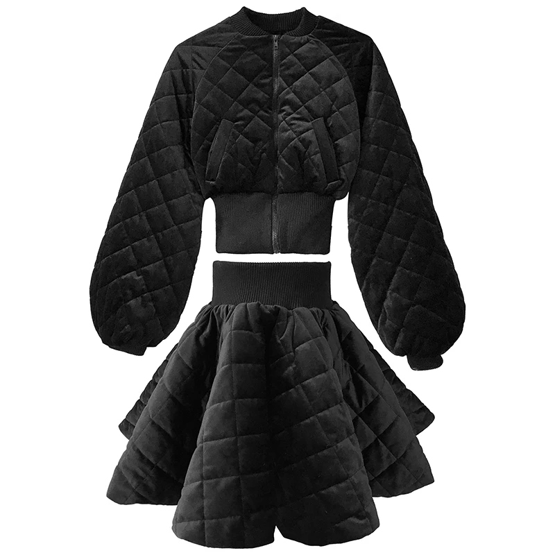 INS Super Fire/Зимний комплект с расклешенными рукавами и высокой талией+ юбка-пачка трапециевидной формы с высокой талией, комплект из двух предметов, женские стеганые комплекты