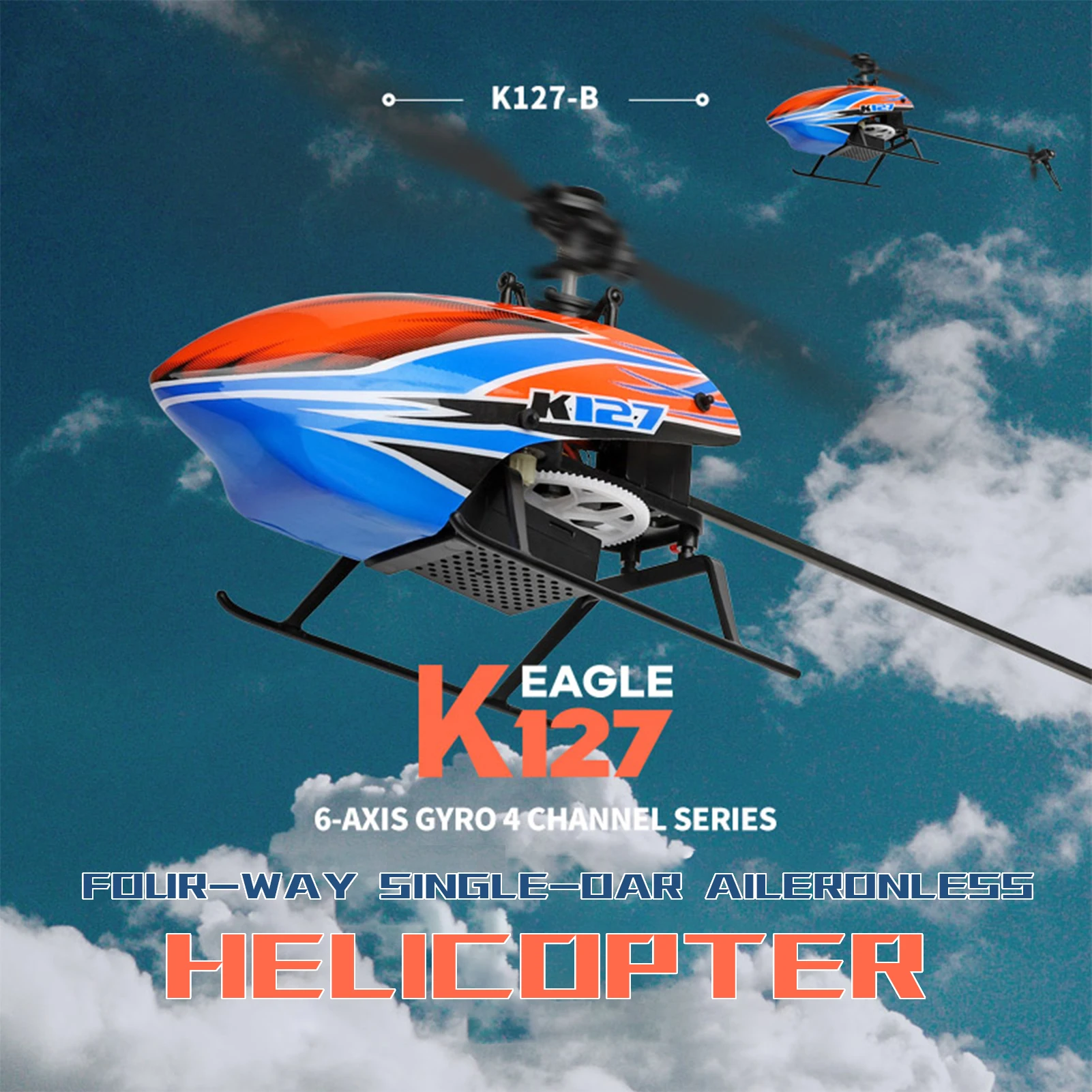 WLtoys XK K127 4CH 6-axis Gyro Single Blade RC Helicopter RTF