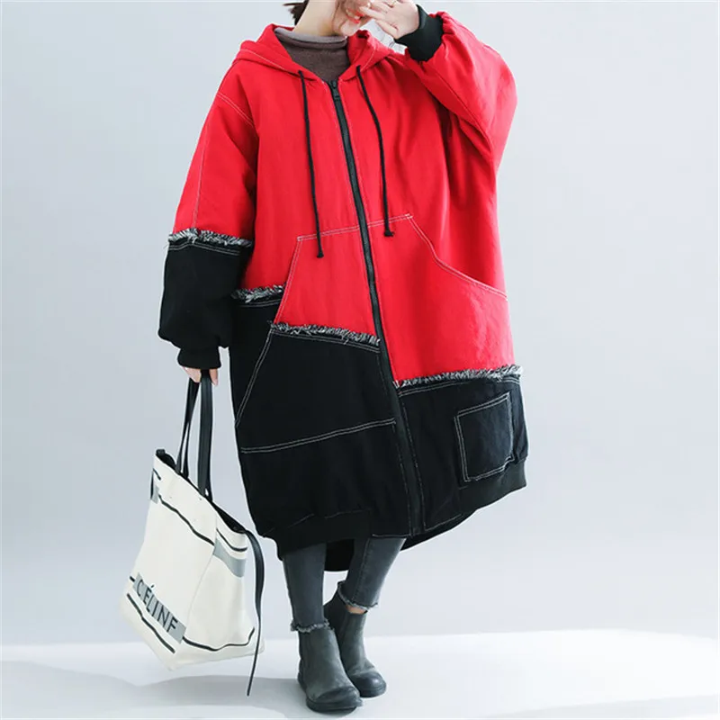 

2019 New Oversized Winter Jackets Korean fashion Large Size Parkas Outerwear Women's Denim Coat Female Overcoat XA106