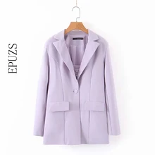 Осенние женские блейзеры и куртки, Осенний фиолетовый Блейзер на одной пуговице, пальто, повседневный костюм, куртка с длинными рукавами, офисный Блейзер femme