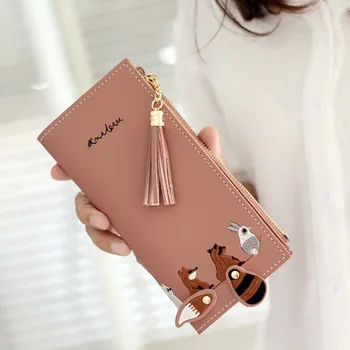

JIULIN 2019 Women Long Clutch Wallets Embroidery Female Cute Cat PU Leather Phone Purses Famous Designer Lady Card Holder Wallet