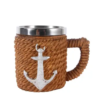 

ENERGE SPRING Resin stainless steel coffee mug boat anchor shaped large beer mug with handle sailor bar mug creative water cup