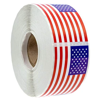 

250 Pcs/Roll American Flag Sticker Labels USA Flag Stickers for Laptop Water Bottle Phone Car Adhesive Decal (Each 2"x 1.22"）