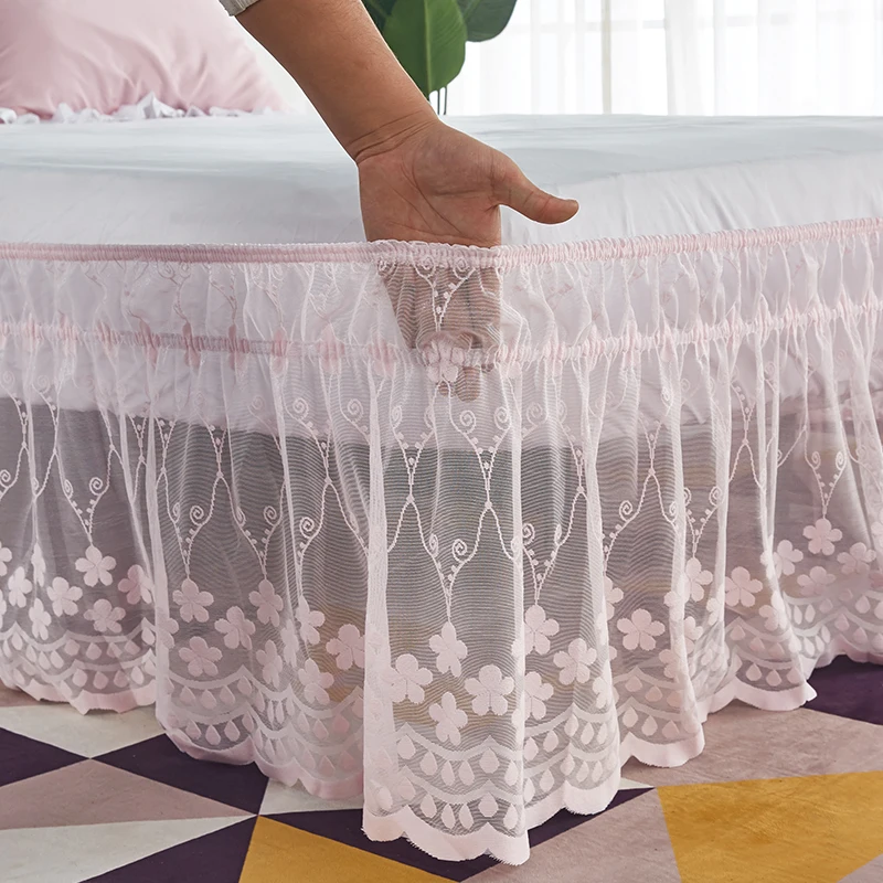 18 Inch Drop Delicate Ruffles Floret Lace Bed Skirt With Strong Elastic Belts Women/Lady/Girls Love mattress cover bedding set bed skirt