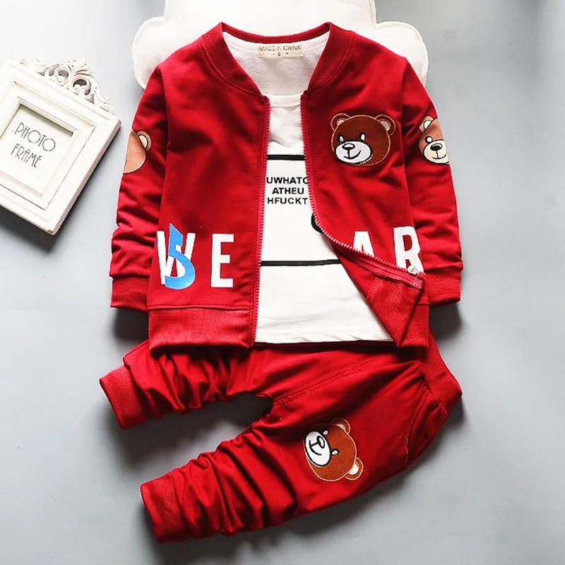 Для малышей, для мальчиков, bibicola Костюмы комплект Демисезонный модное пальто куртка+ футболка и штаны, комплект из 3 предметов для новорожденных, спортивный костюм для малышей, одежда для мальчиков