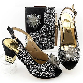 

Hot Sale Rhinestone Sandals Women Shoes And Bag Set New Arrivals Italian Style High Heels Shoes With Bag Set For Parties T79