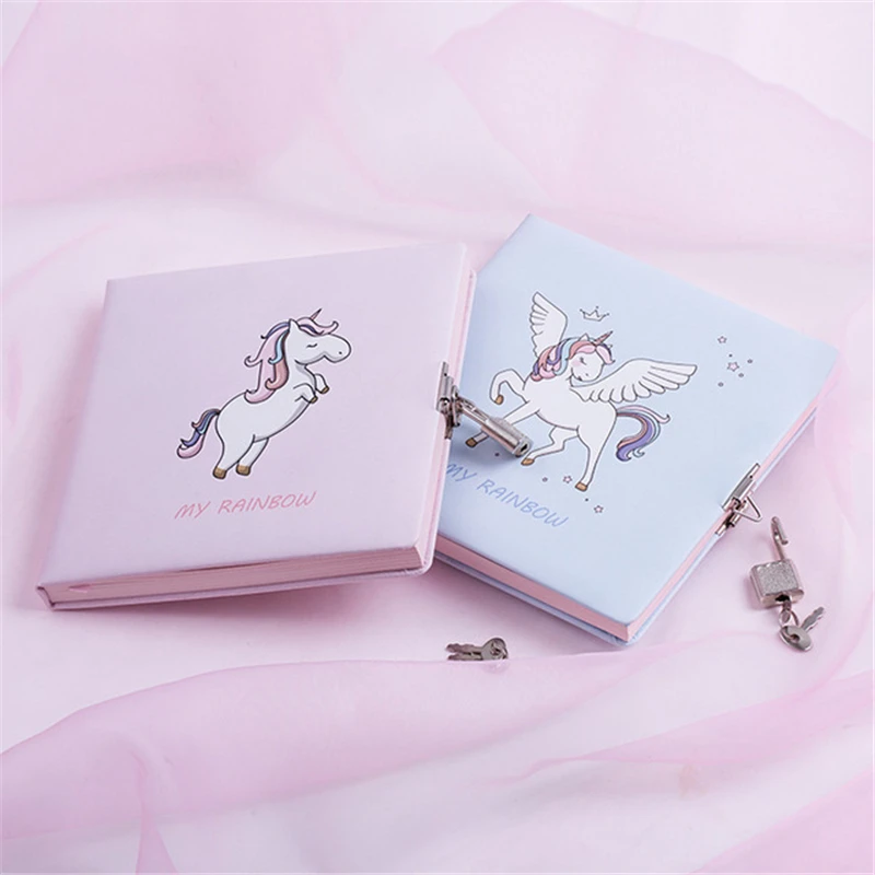 Kawaii Единорог пароль дневник блокнот с замком кожаные журналы Роскошные замки