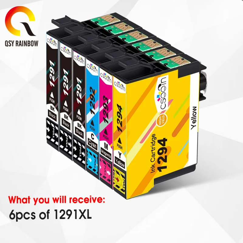 

CMYK SUPPLIES 6PK Cartridge Replacement for Epson T1291 T 1291 1292 1293 1294 Ink Cartridge for Stylus SX420W SX425W SX525W