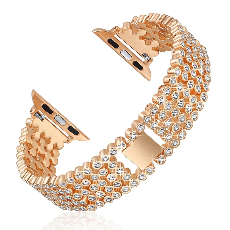 Rose gold OULUCCI ремешок из нержавеющей стали со стразами для Apple Watch ремешок 38 мм/42 мм роскошный сменный ремешок для женщин для iWatch серии 5/4/3/2/1 - Цвет ремешка: Rose gold