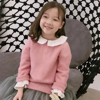 

Autumn winter Sweet solid color pink color knitted sweater Long sleeve cotton seahorse hair comfortable sweater girls clothes
