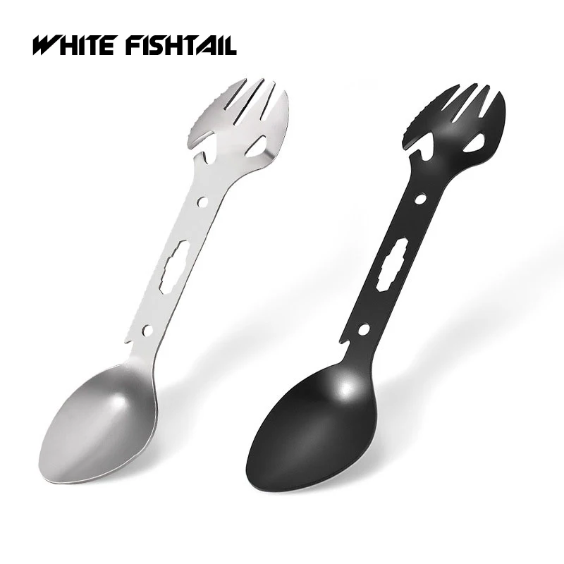 

WHITE FISHTAIL Multifunctional Outdoor Camping Picnic Stainless Steel Spoon Fork Bottle Opener Portable Tool Cookware