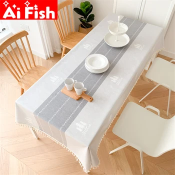 

Nordic Simple Plaid Stripe Embroidery Kitchen Rectangular Waterproof Tablecloth Restaurant Cafe Table Cover Tablecloth X057-4