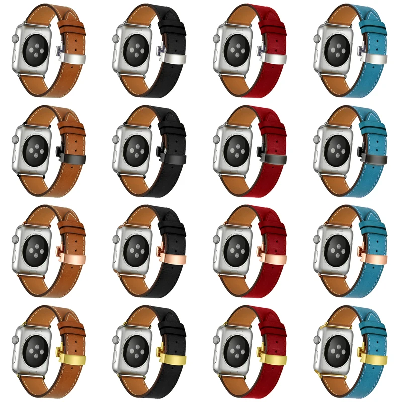 Кожаный ремешок для Apple watch band 42 мм 38 мм Бабочка Пряжка 4 44 мм 40 мм ремешок для часов iwatch 5 4 3 2 ремешок аксессуары для часов correa