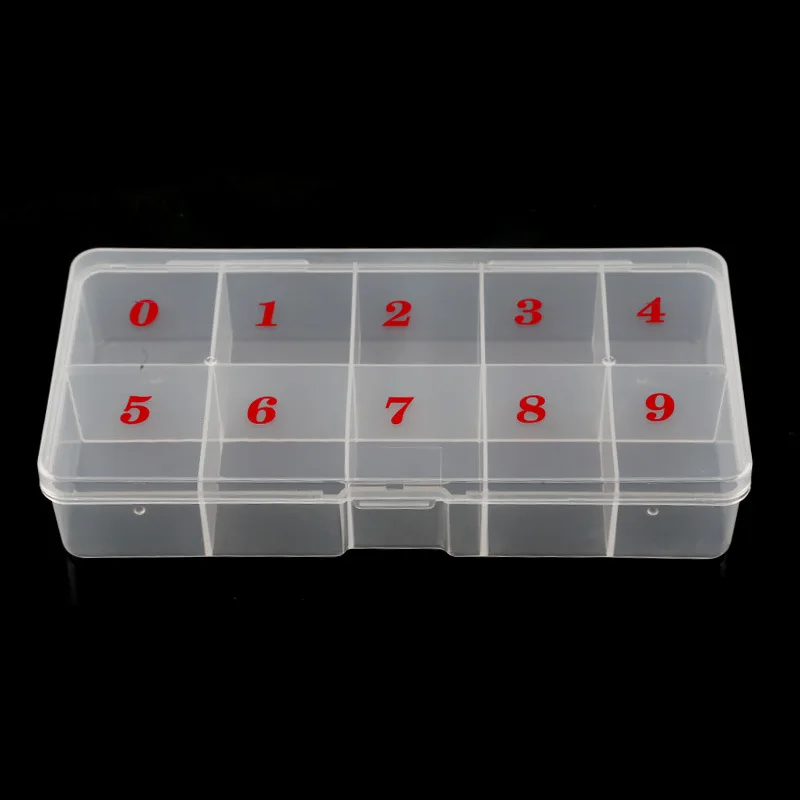 1Box Nail Art Tips Empty Storage Box For 500pcs 10 Sizes Nail Tips Tweezers Clippers Pens Polishing Container Manicure Box BZY7 nail storage box