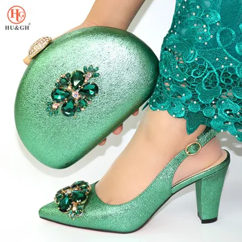 

Green Color Shoe and Bag Set New 2020 Women Shoes and Bag Set African Wedding Sandals Italian Shoes with Matching Bags Set